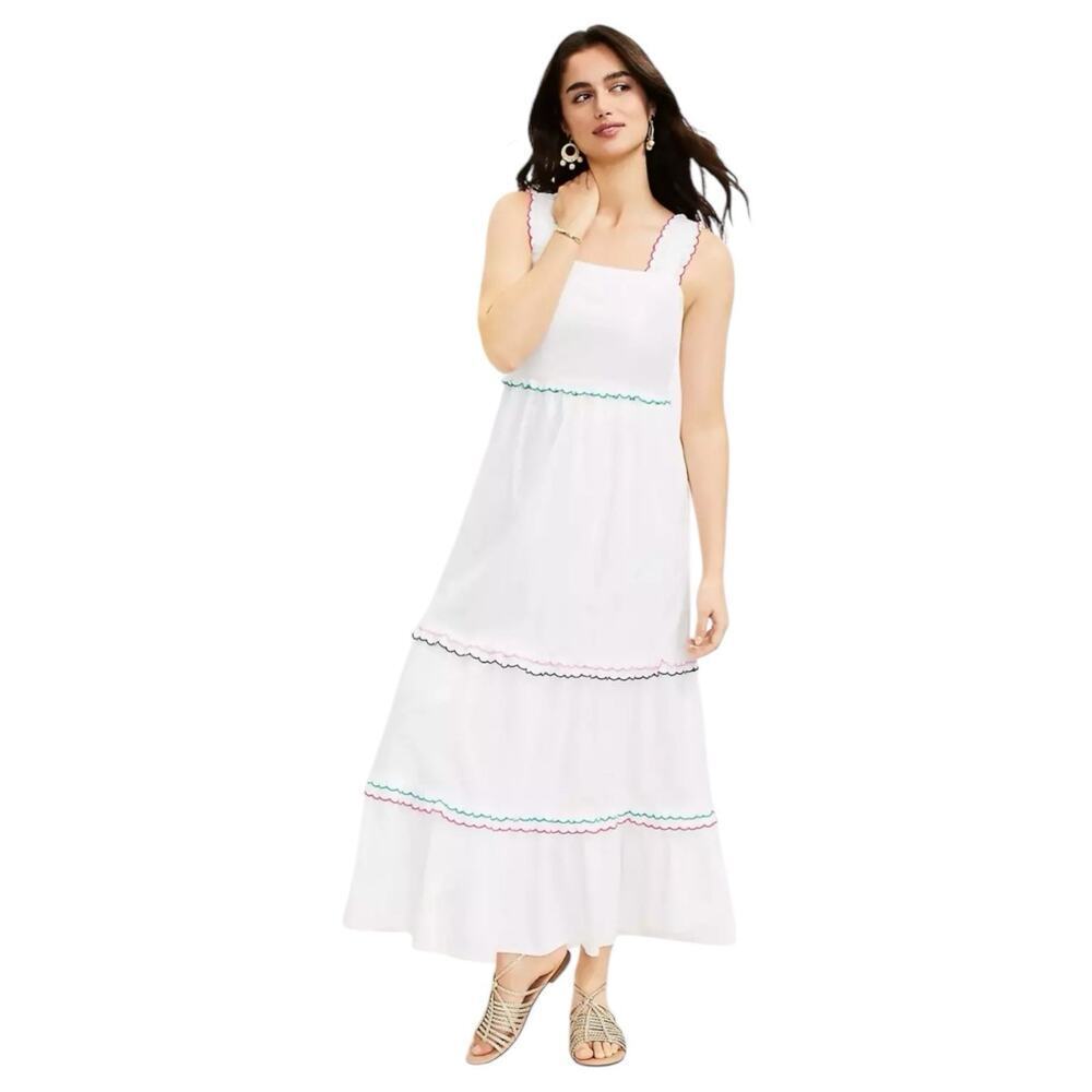 LOFT Rainbow Ruffle Strappy Tiered Maxi Sun Dress Peasant Cottagecore Size XL